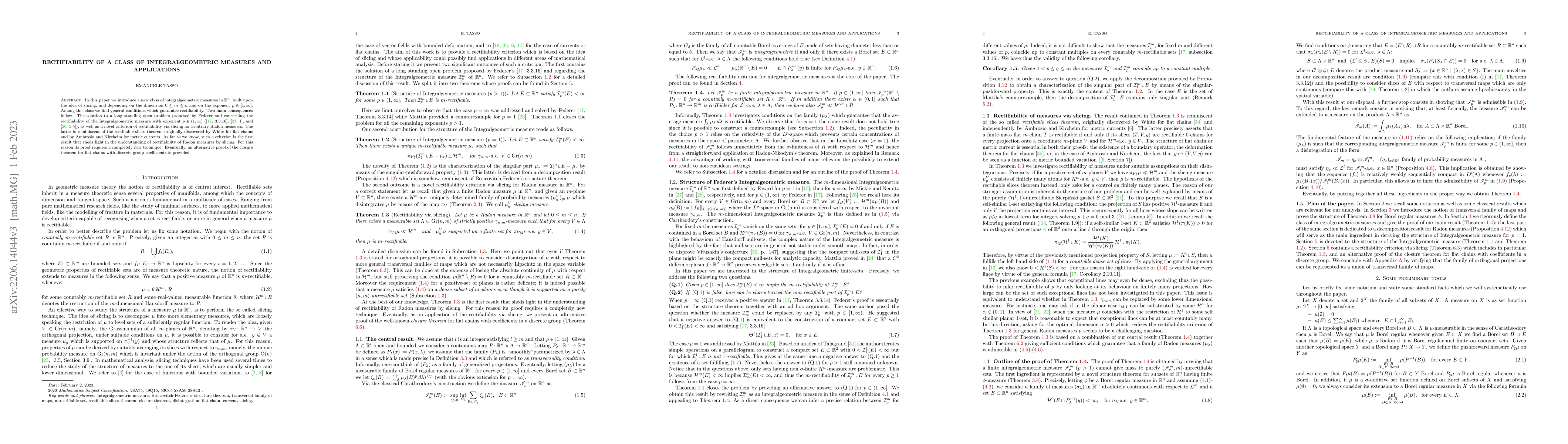 Thumbnail for Rectifiability of a class of integralgeometric measures and applications