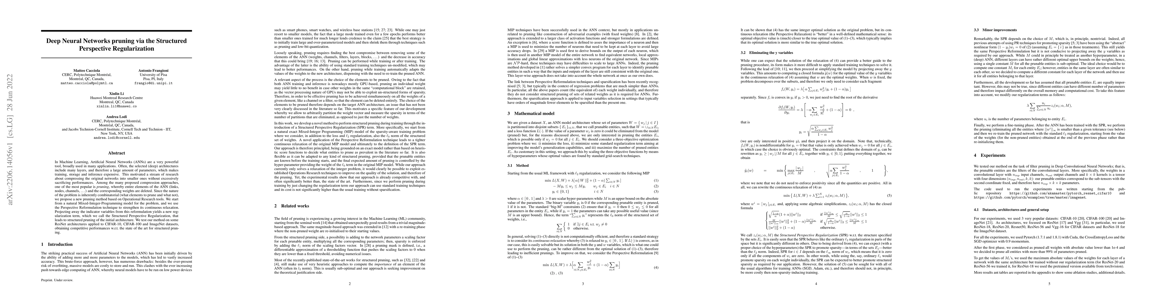 Thumbnail for Deep Neural Networks pruning via the Structured Perspective
  Regularization