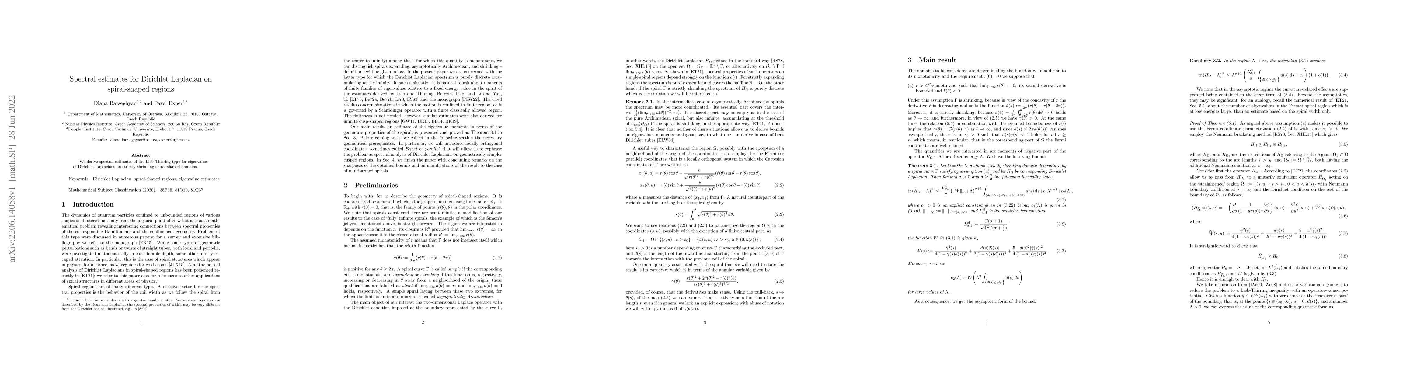 Thumbnail for Spectral estimates for Dirichlet Laplacian on spiral-shaped regions