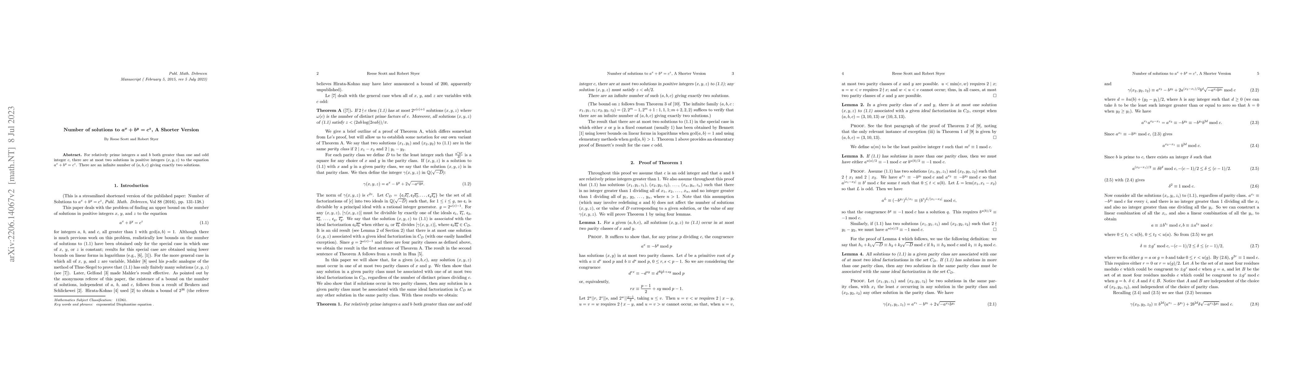 Thumbnail for Number of solutions to $a^x + b^y = c^z$, A Shorter Version