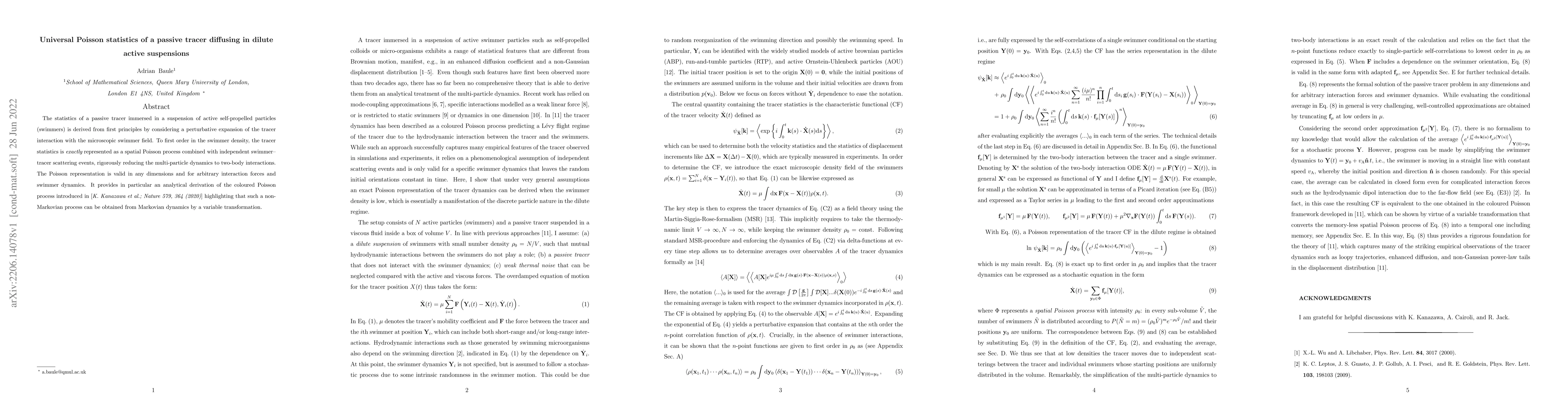 Thumbnail for Universal Poisson statistics of a passive tracer diffusing in dilute
  active suspensions