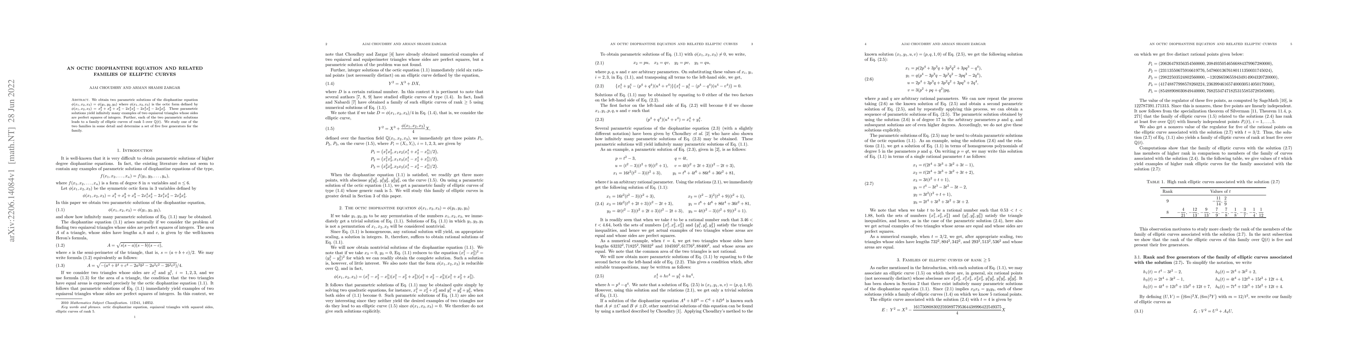 Thumbnail for An octic diophantine equation and related families of elliptic curves