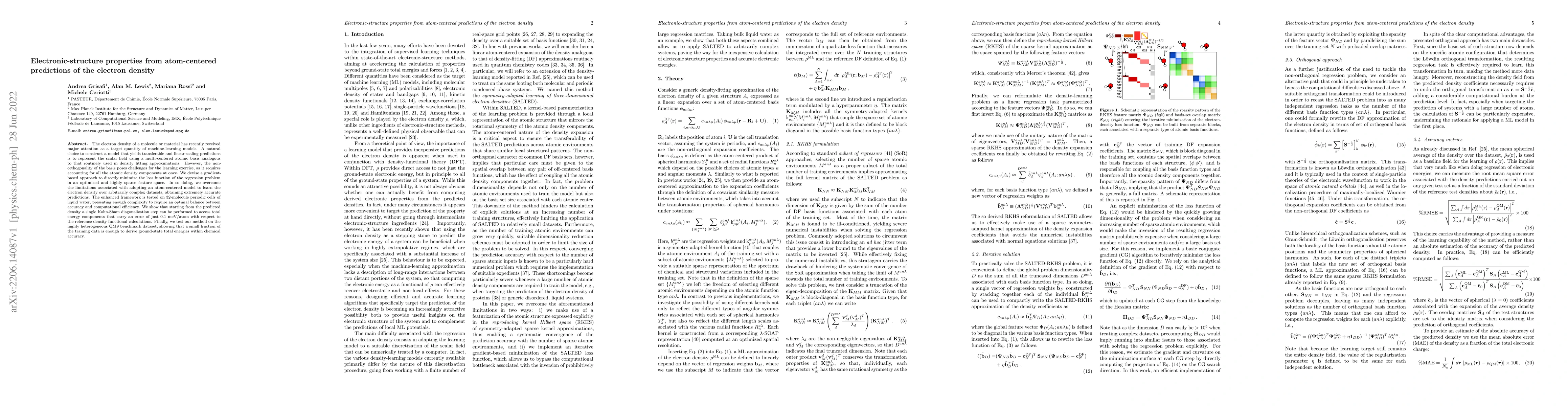 Thumbnail for Electronic-structure properties from atom-centered predictions of the
  electron density