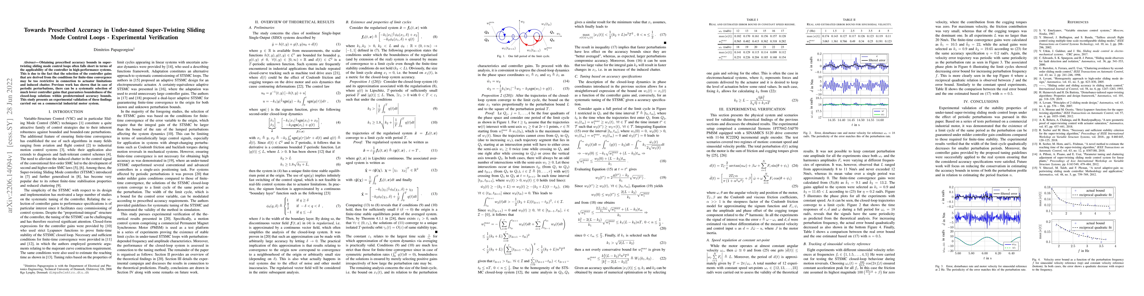 Thumbnail for Towards Prescribed Accuracy in Under-tuned Super-Twisting Sliding Mode
  Control Loops -- Experimental Verification