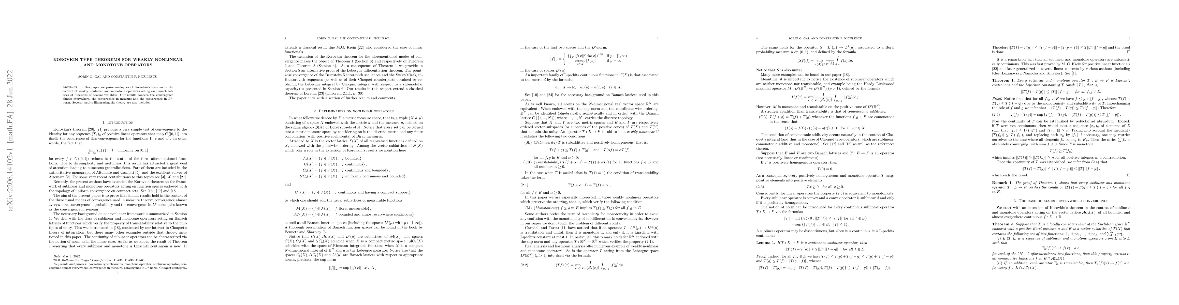 Thumbnail for Korovkin type theorems for weakly nonlinear and monotone operators