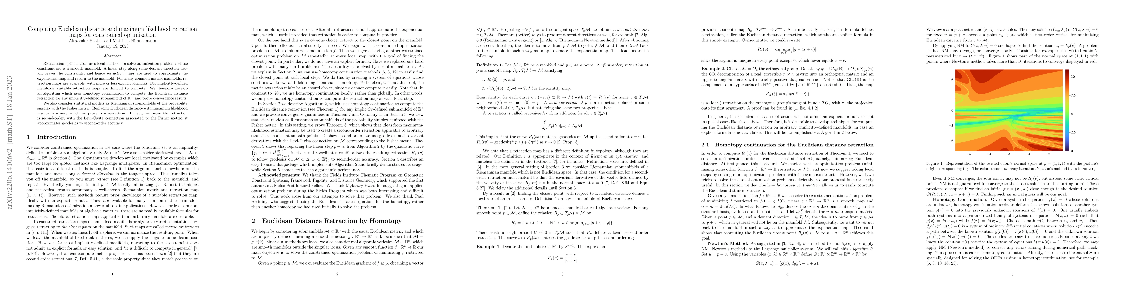 Thumbnail for Computing Euclidean distance and maximum likelihood retraction maps for
  constrained optimization