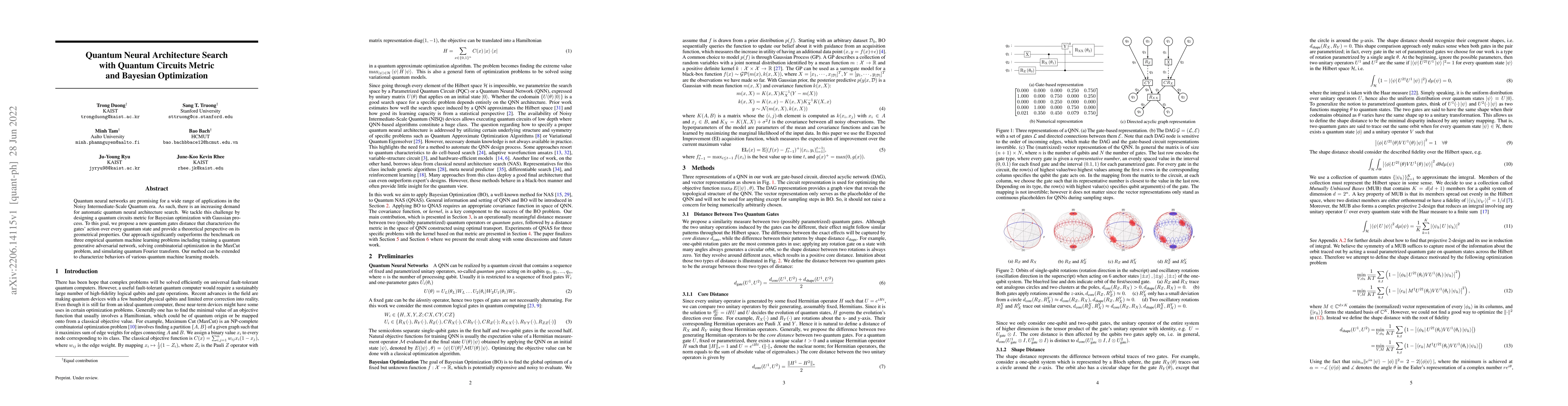 Thumbnail for Quantum Neural Architecture Search with Quantum Circuits Metric and
  Bayesian Optimization