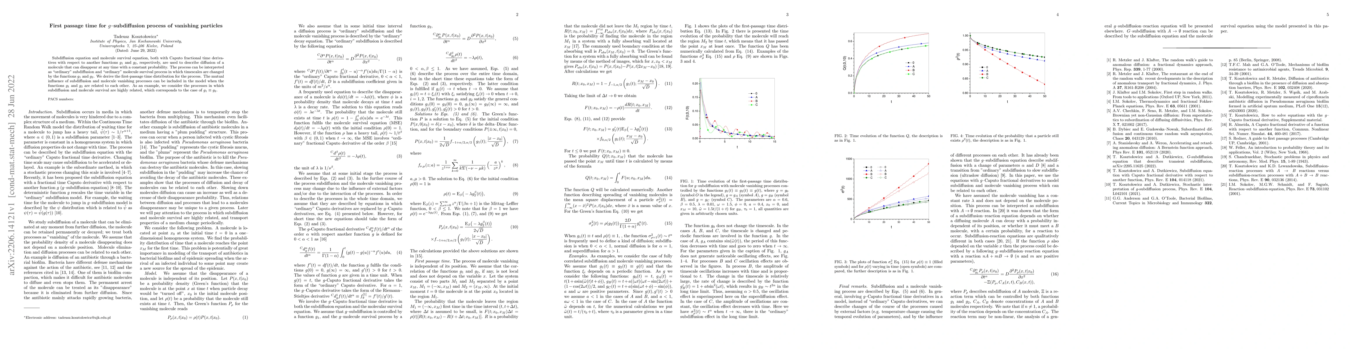 Thumbnail for First passage time for $g$--subdiffusion process of vanishing particles