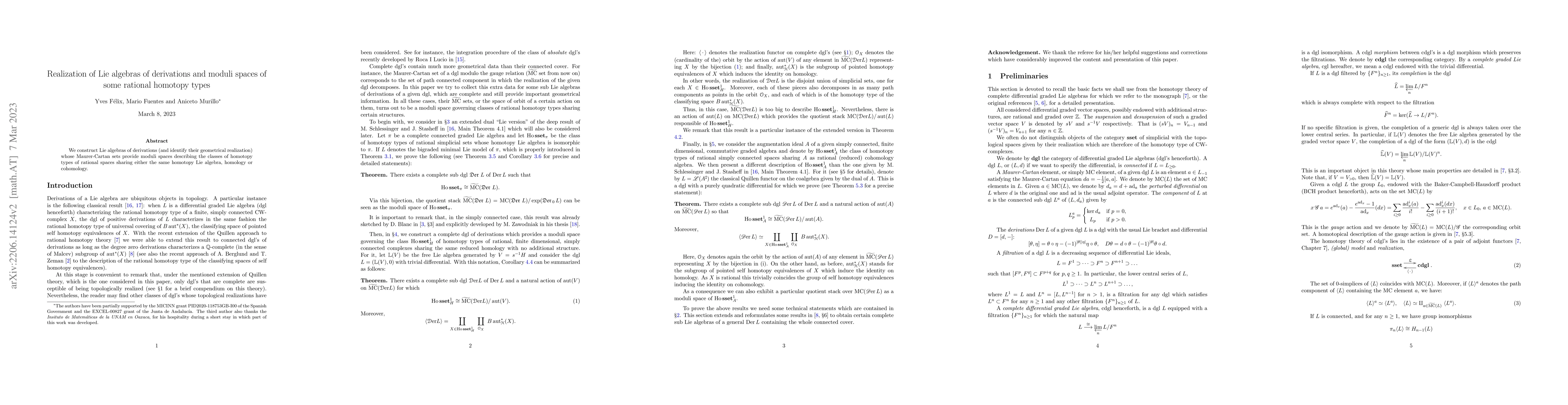 Thumbnail for Realization of Lie algebras of derivations and moduli spaces of some
  rational homotopy types