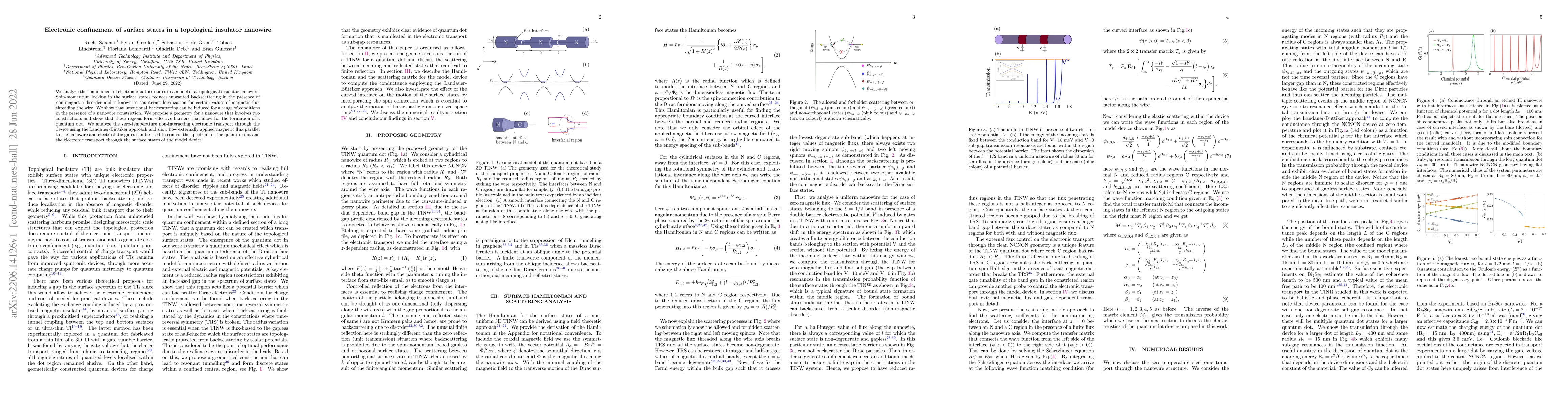 Thumbnail for Electronic confinement of surface states in a topological insulator
  nanowire