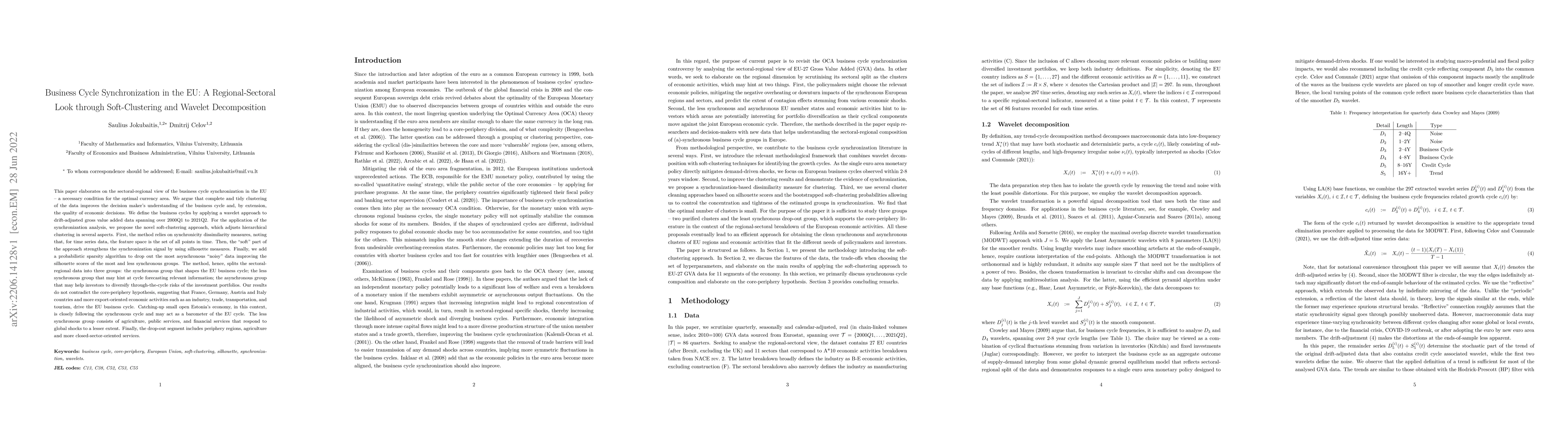 Thumbnail for Business Cycle Synchronization in the EU: A Regional-Sectoral Look
  through Soft-Clustering and Wavelet Decomposition