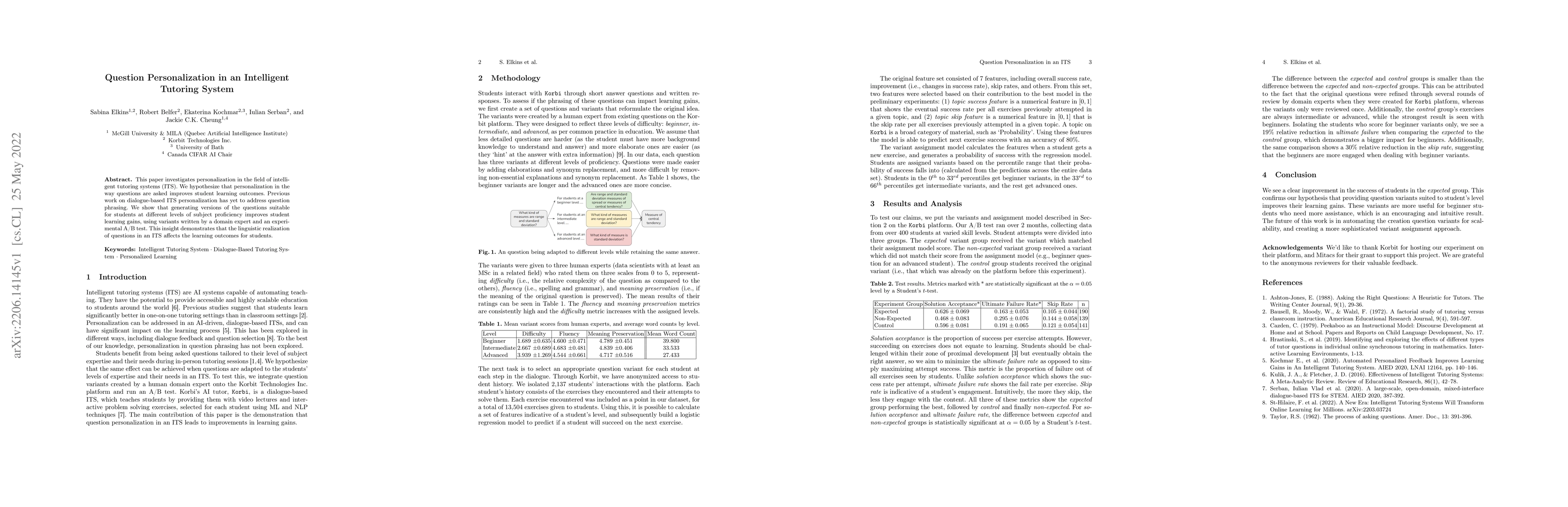 Thumbnail for Question Personalization in an Intelligent Tutoring System