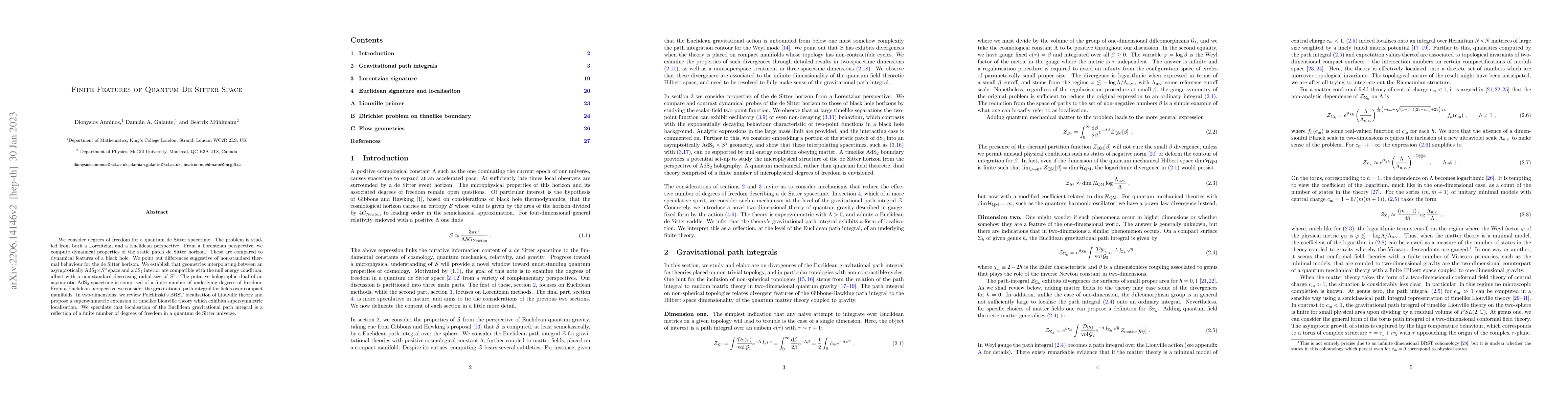 Thumbnail for Finite Features of Quantum De Sitter Space