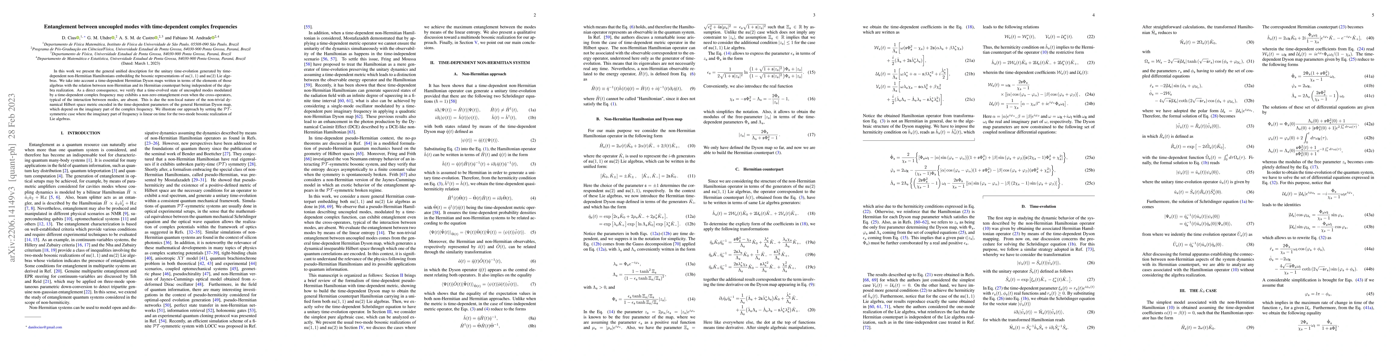 Thumbnail for Entanglement between uncoupled modes with time-dependent complex
  frequencies