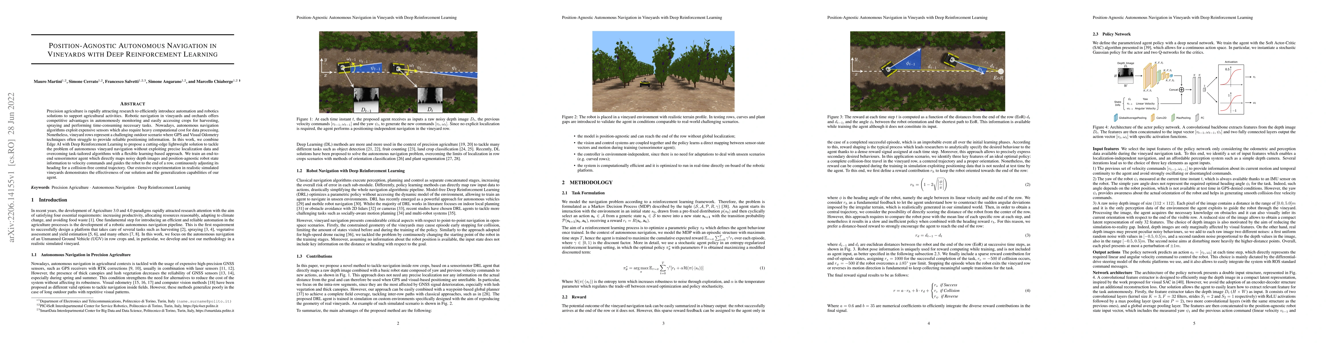 Thumbnail for Position-Agnostic Autonomous Navigation in Vineyards with Deep
  Reinforcement Learning