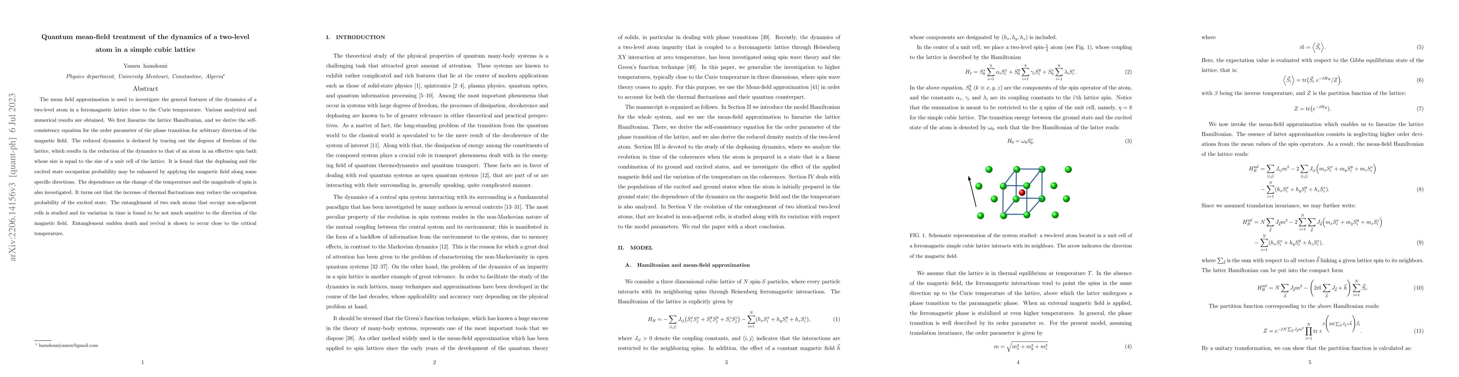 Thumbnail for Quantum mean-field treatment of the dynamics of a two-level atom in a
  simple cubic lattice