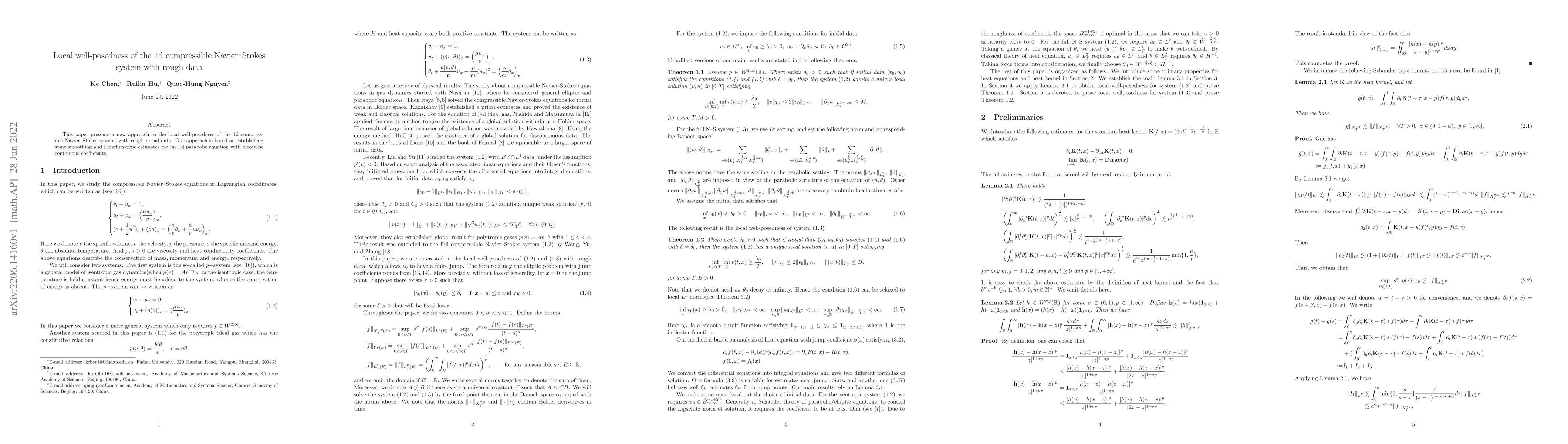 Thumbnail for Local well-posedness of the $1d$ compressible Navier-Stokes system with
  rough data