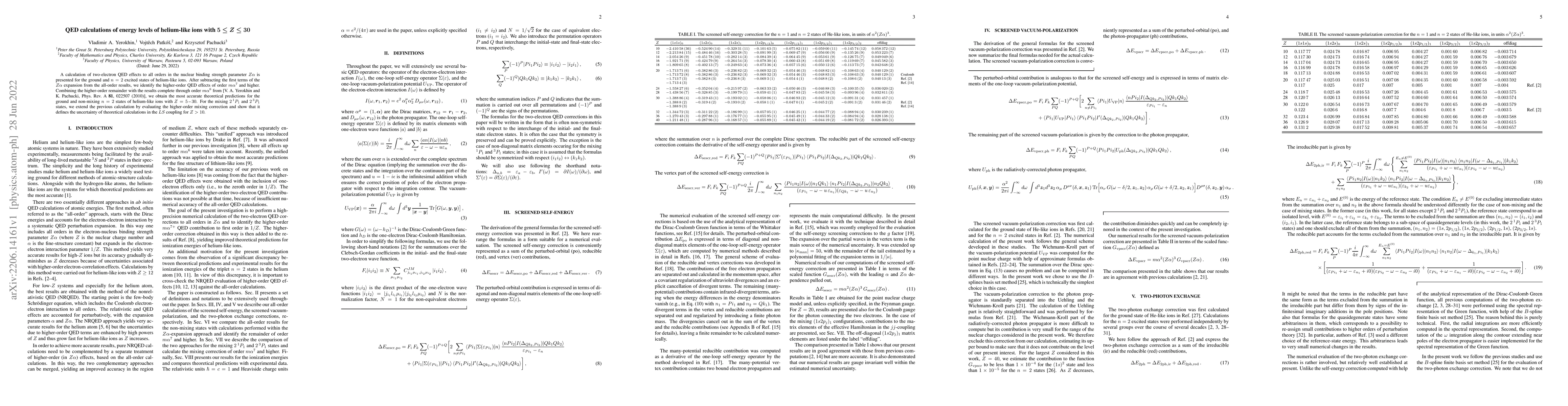 Thumbnail for QED calculations of energy levels of helium-like ions with $5 \leq Z
  \leq 30$