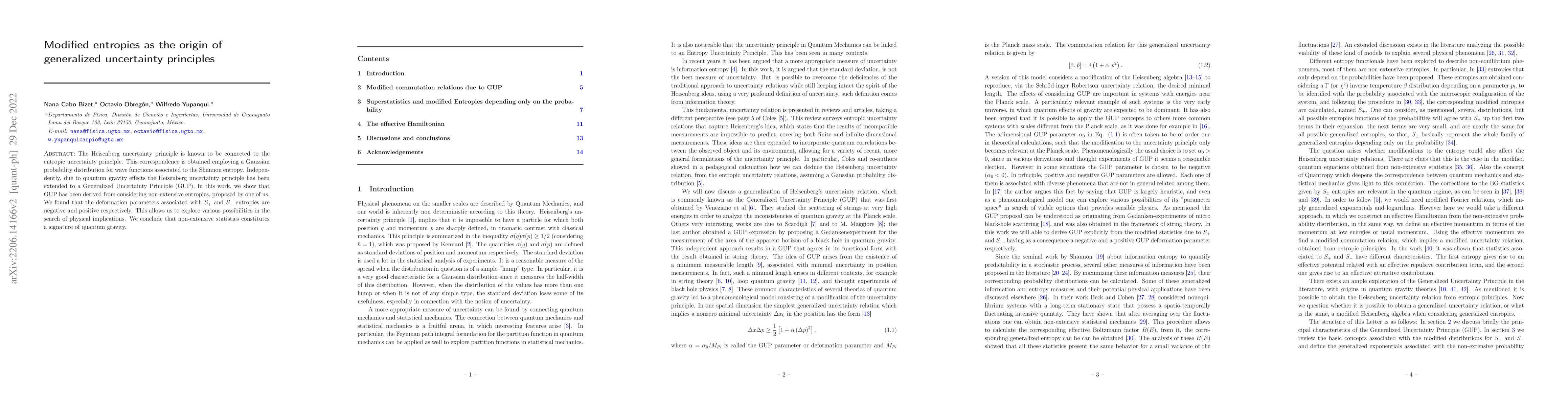Thumbnail for Modified entropies as the origin of generalized uncertainty principles