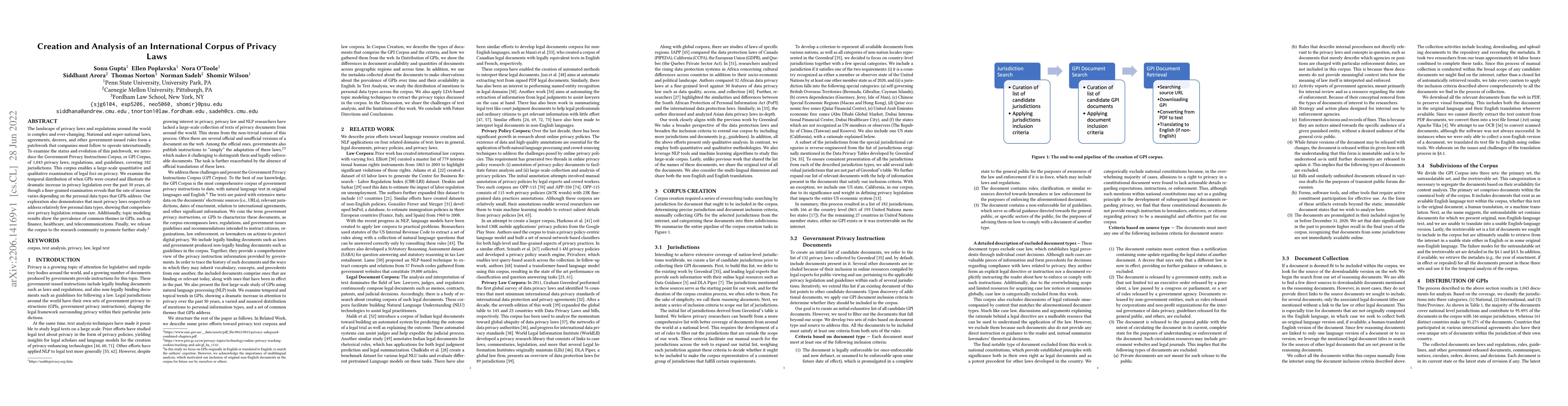 Thumbnail for Creation and Analysis of an International Corpus of Privacy Laws