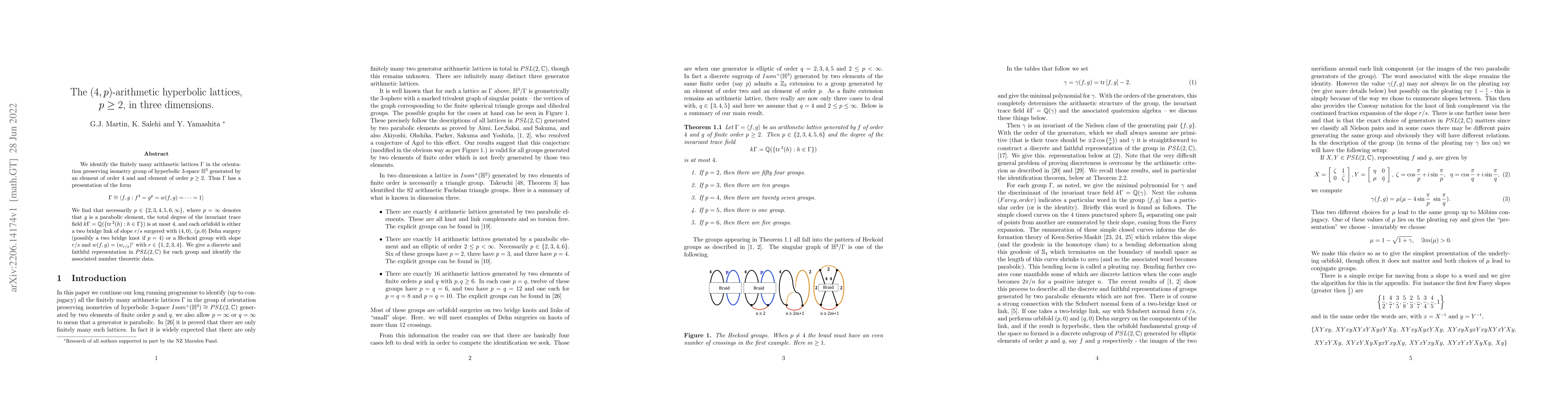 Thumbnail for The $(4,p)$-arithmetic hyperbolic lattices, $p\geq 2$, in three
  dimensions