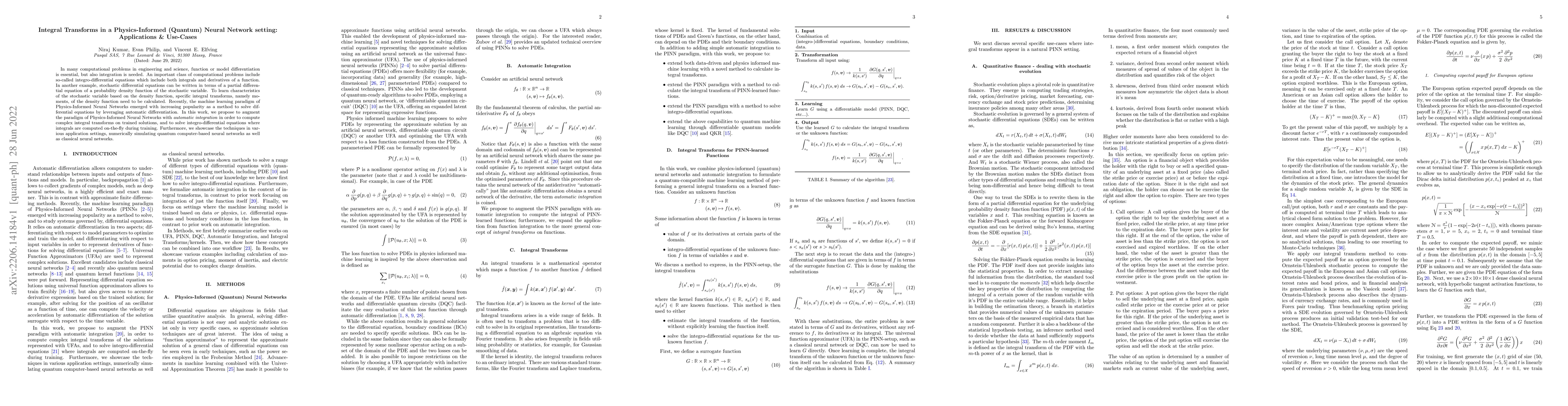 Thumbnail for Integral Transforms in a Physics-Informed (Quantum) Neural Network
  setting: Applications & Use-Cases