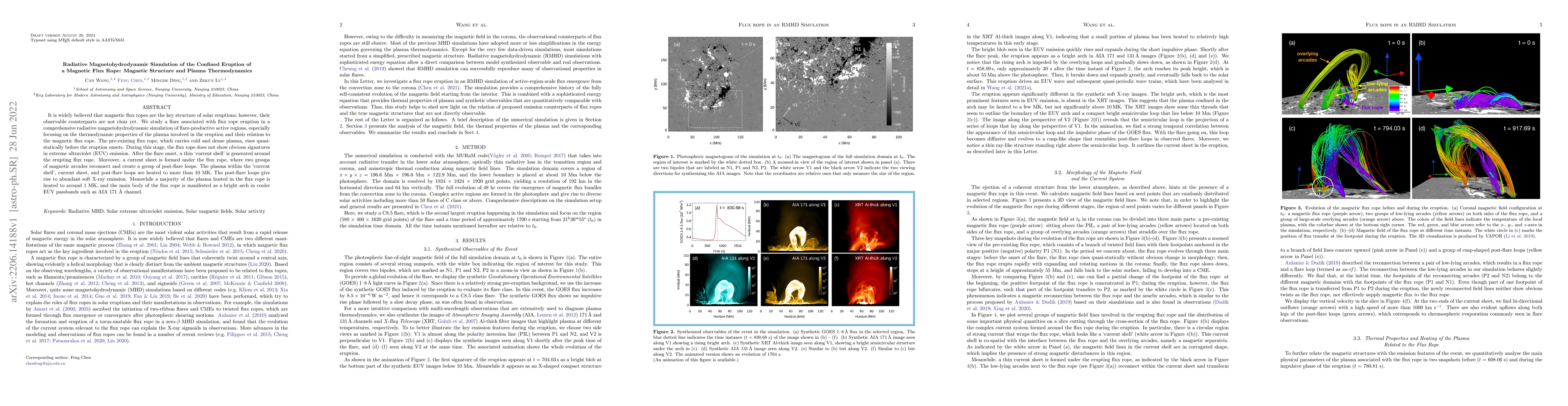 Thumbnail for Radiative Magnetohydrodynamic Simulation of the Confined Eruption of a
  Magnetic Flux Rope: Magnetic Structure and Plasma Thermodynamics