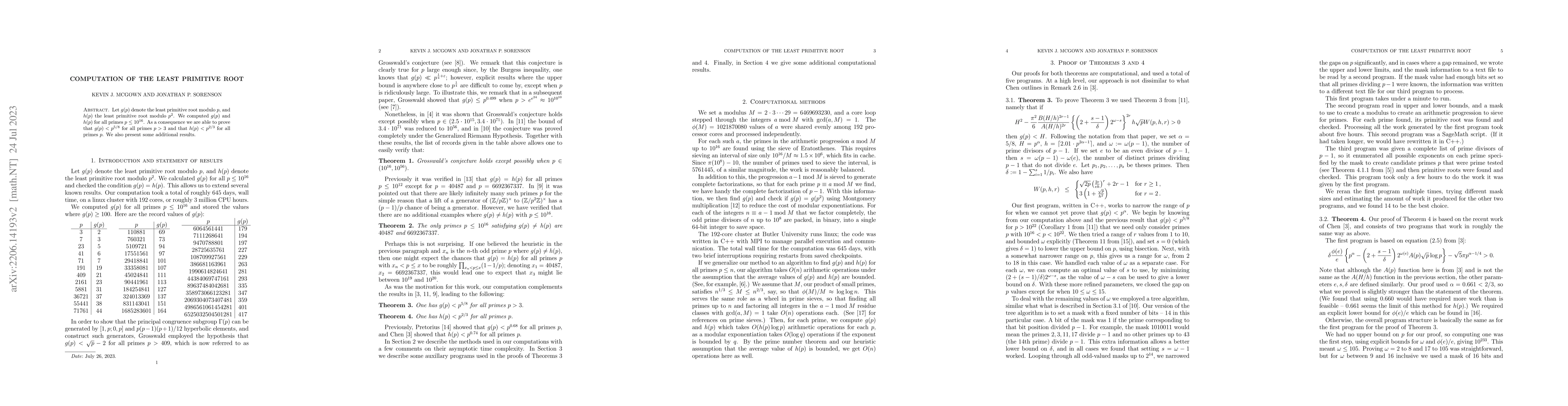 Thumbnail for Computation of the least primitive root
