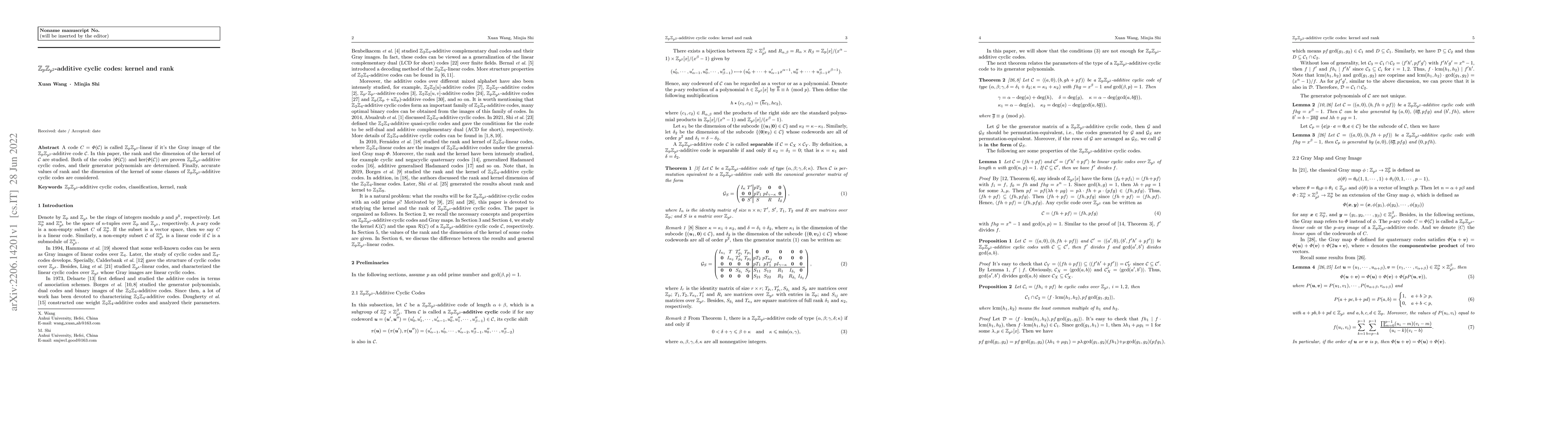 Thumbnail for $\mathbb{Z}_p\mathbb{Z}_{p^2}$-additive cyclic codes: kernel and rank
