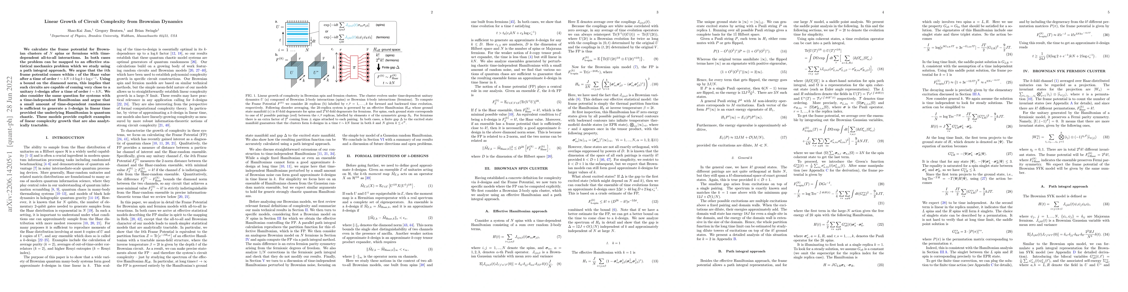 Thumbnail for Linear Growth of Circuit Complexity from Brownian Dynamics