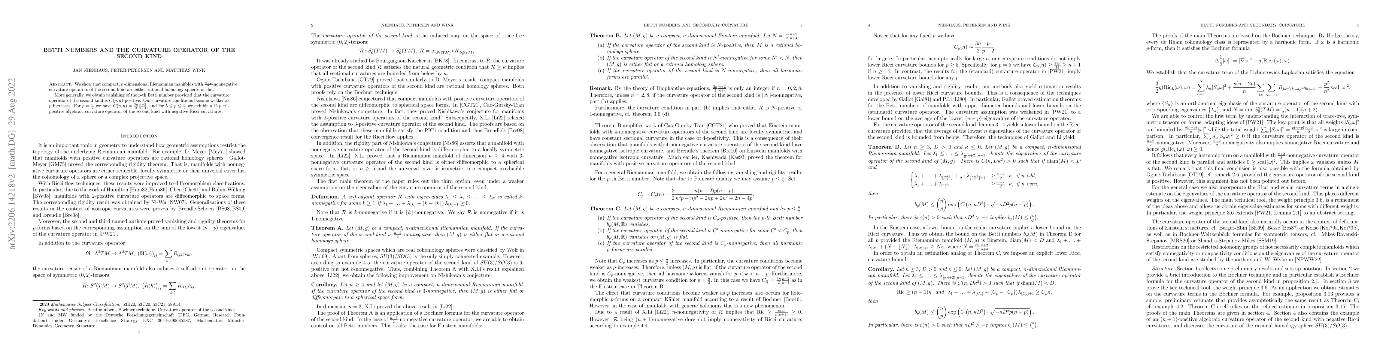 Thumbnail for Betti numbers and the curvature operator of the second kind