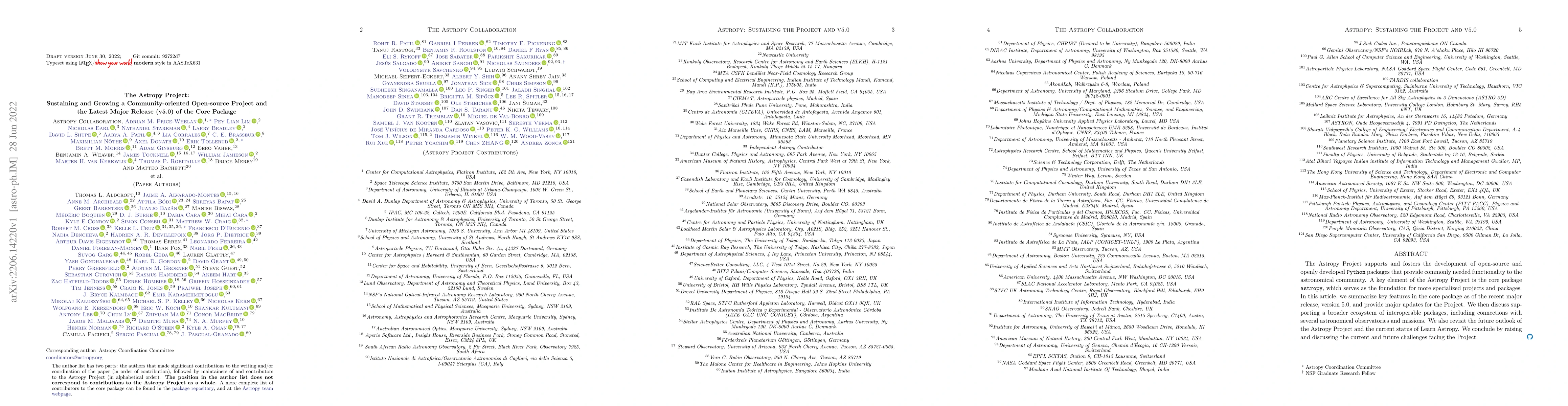 Thumbnail for The Astropy Project: Sustaining and Growing a Community-oriented
  Open-source Project and the Latest Major Release (v5.0) of the Core Package