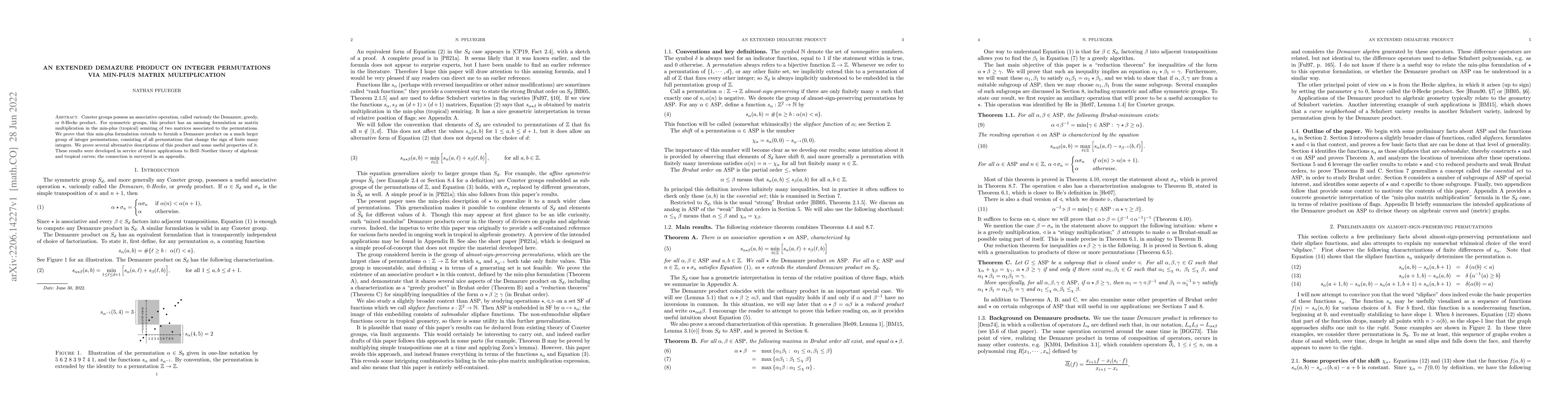 Thumbnail for An extended Demazure product on integer permutations via min-plus matrix
  multiplication