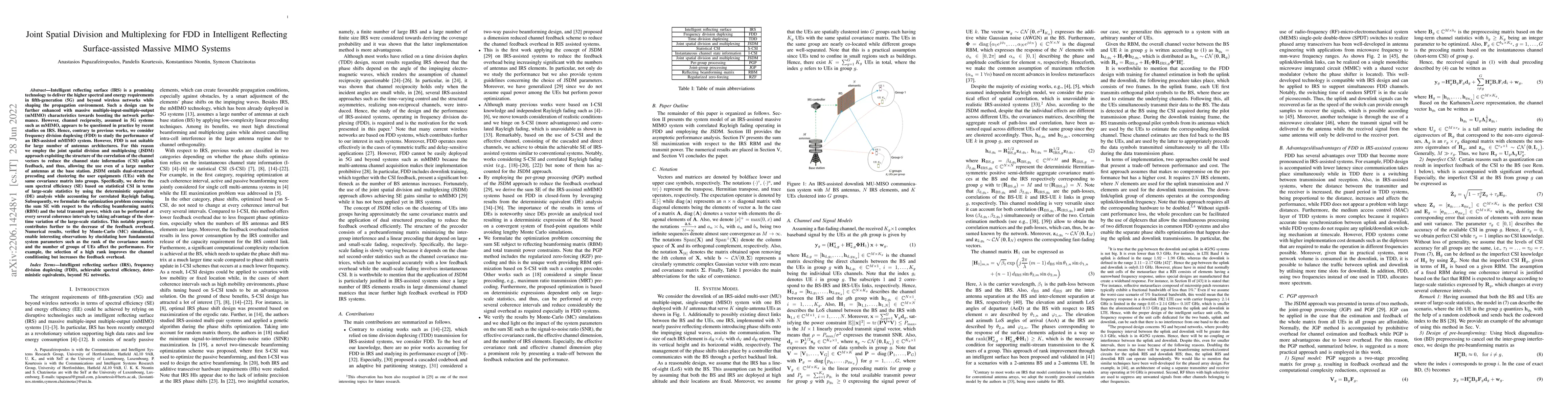 Thumbnail for Joint Spatial Division and Multiplexing for FDD in Intelligent
  Reflecting Surface-assisted Massive MIMO Systems