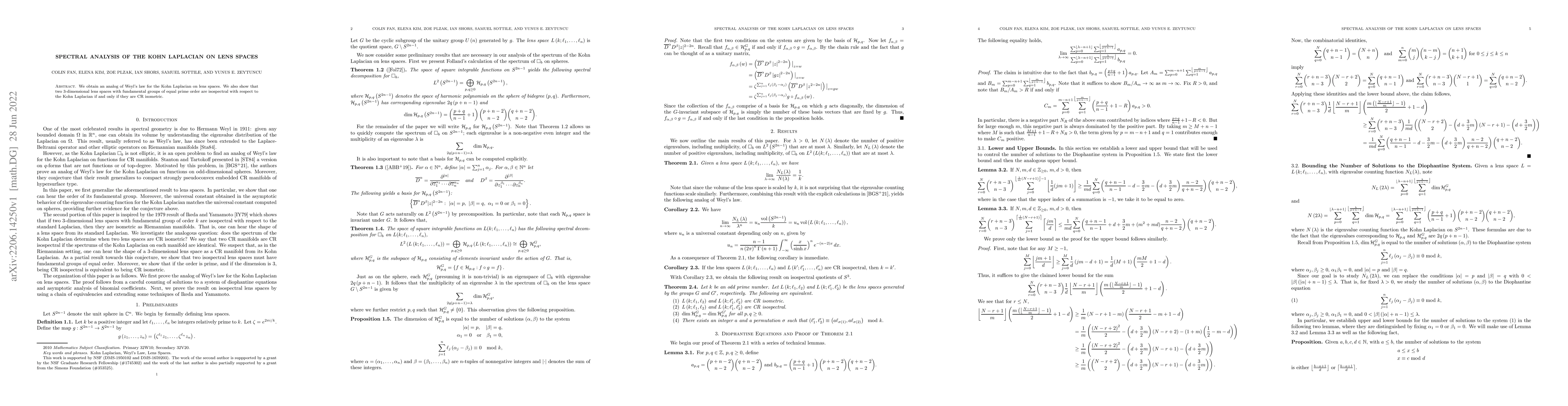 Thumbnail for Spectral Analysis of the Kohn Laplacian on Lens Spaces