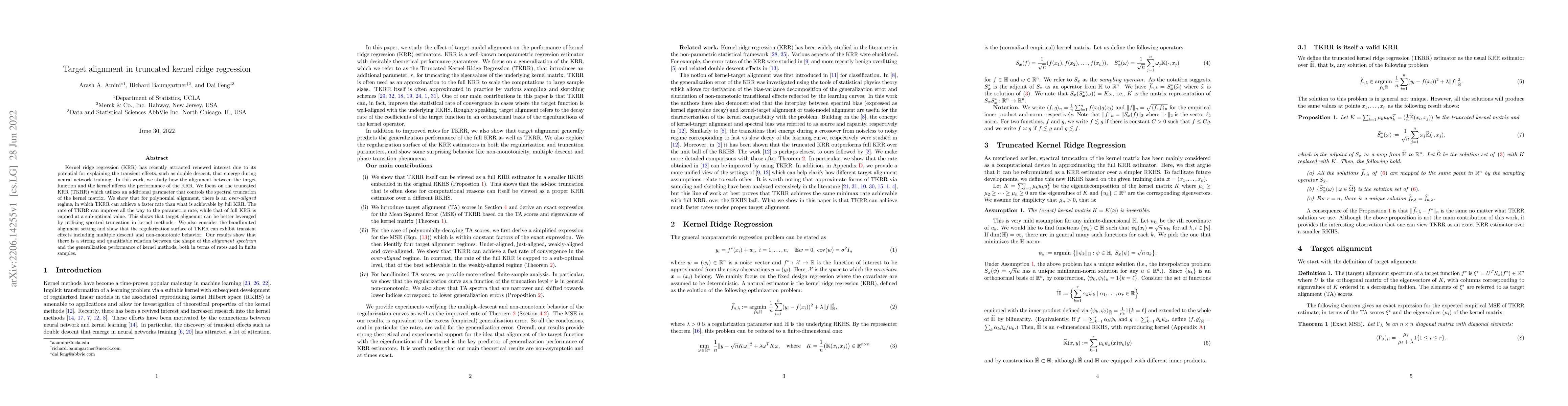 Thumbnail for Target alignment in truncated kernel ridge regression