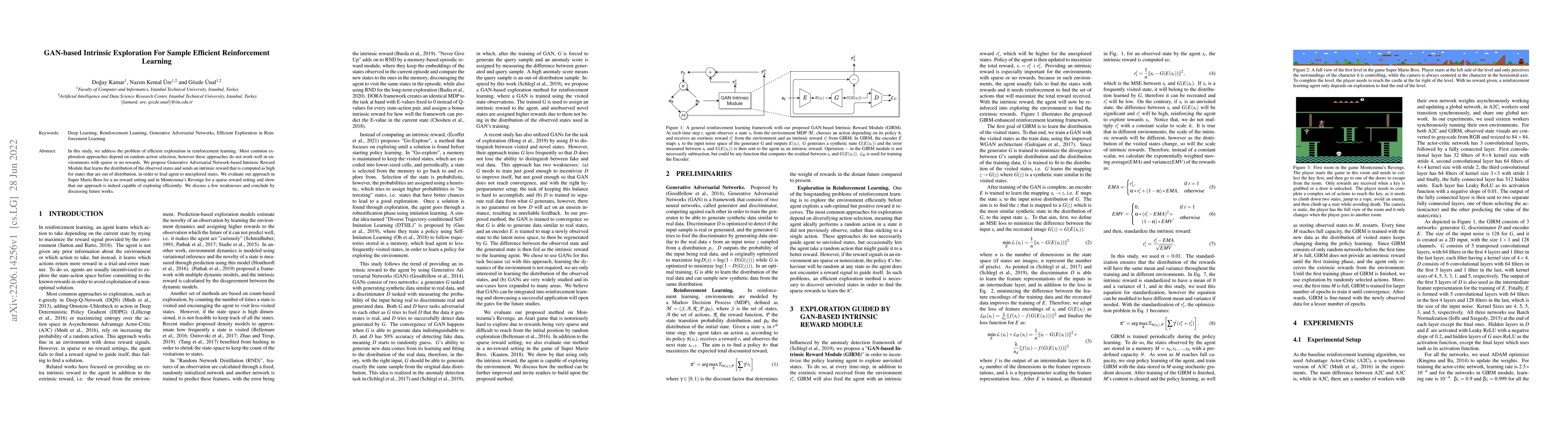 Thumbnail for GAN-based Intrinsic Exploration For Sample Efficient Reinforcement
  Learning