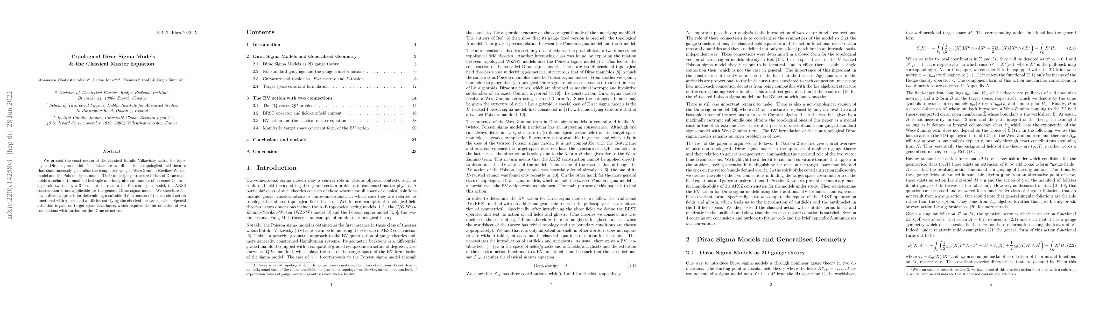Thumbnail for Topological Dirac Sigma Models and the Classical Master Equation