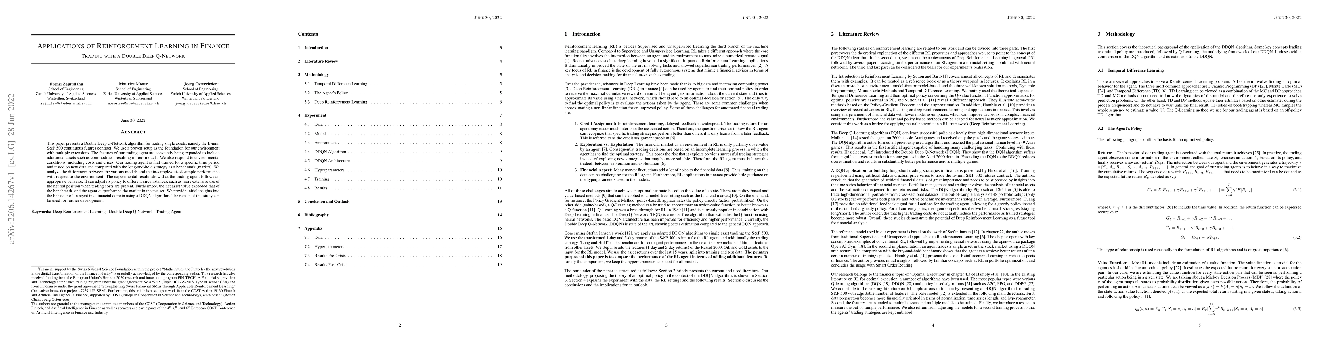 Thumbnail for Applications of Reinforcement Learning in Finance -- Trading with a
  Double Deep Q-Network