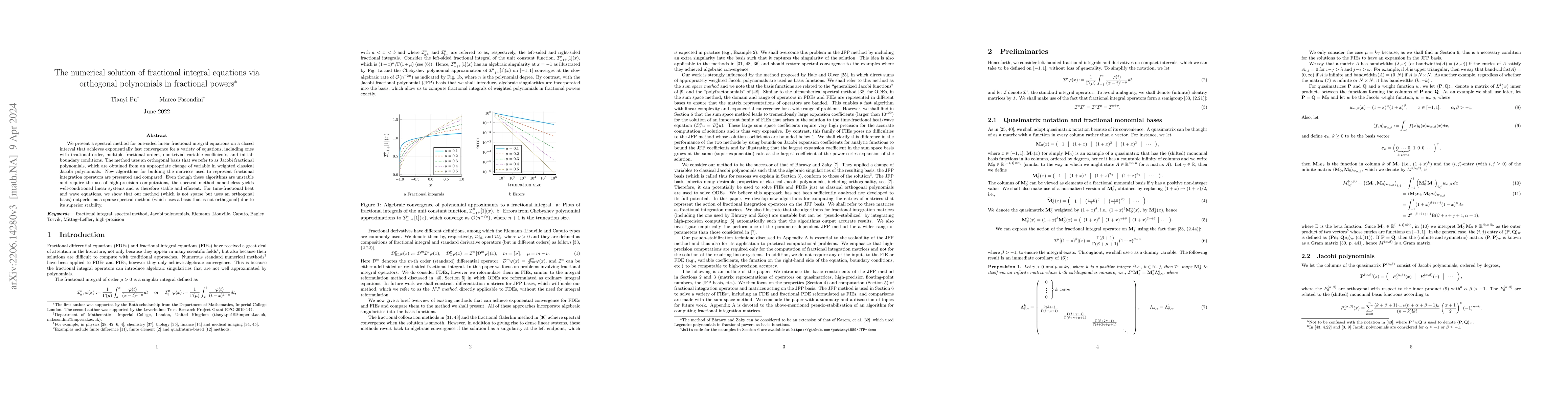 Thumbnail for The numerical solution of fractional integral equations via orthogonal
  polynomials in fractional powers