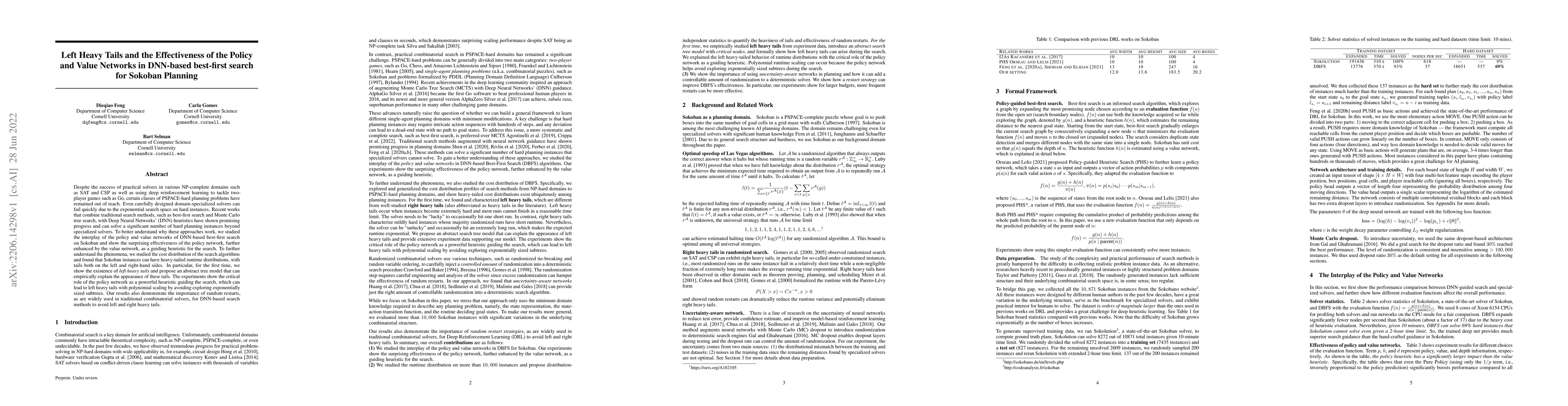 Thumbnail for Left Heavy Tails and the Effectiveness of the Policy and Value Networks
  in DNN-based best-first search for Sokoban Planning