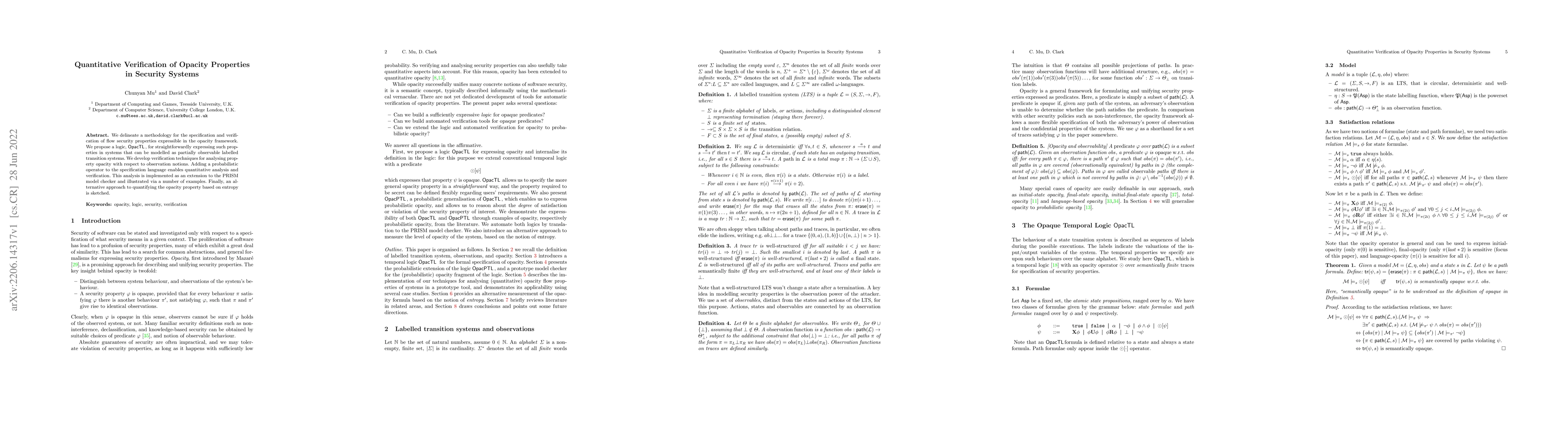 Thumbnail for Quantitative Verification of Opacity Properties in Security Systems