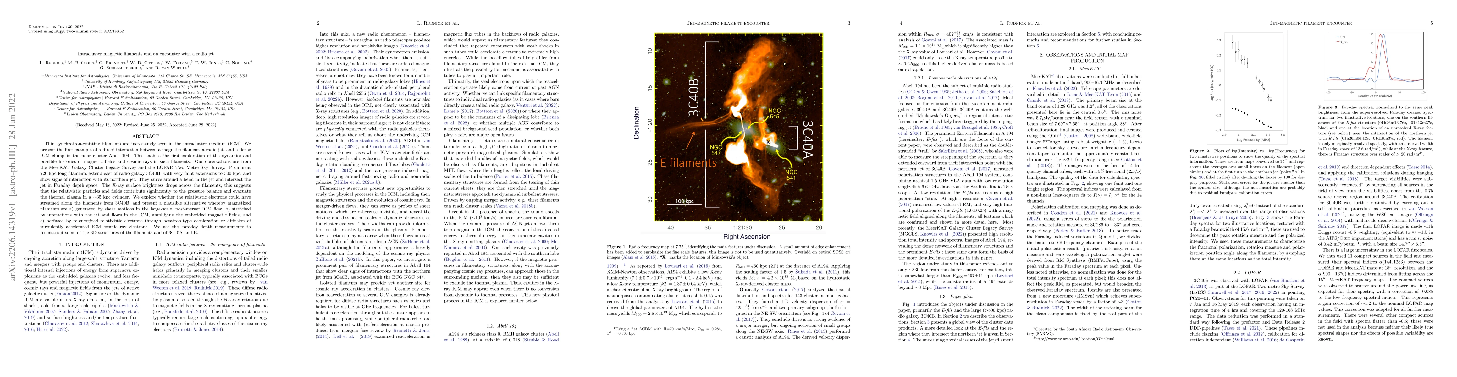 Thumbnail for Intracluster magnetic filaments and an encounter with a radio jet