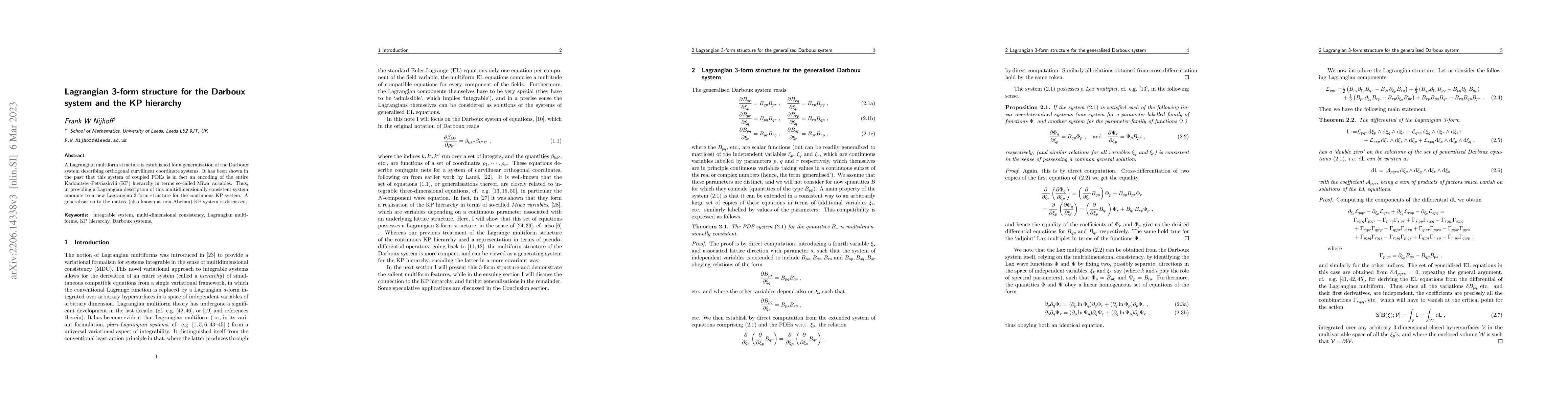 Thumbnail for Lagrangian 3-form structure for the Darboux system and the KP hierarchy