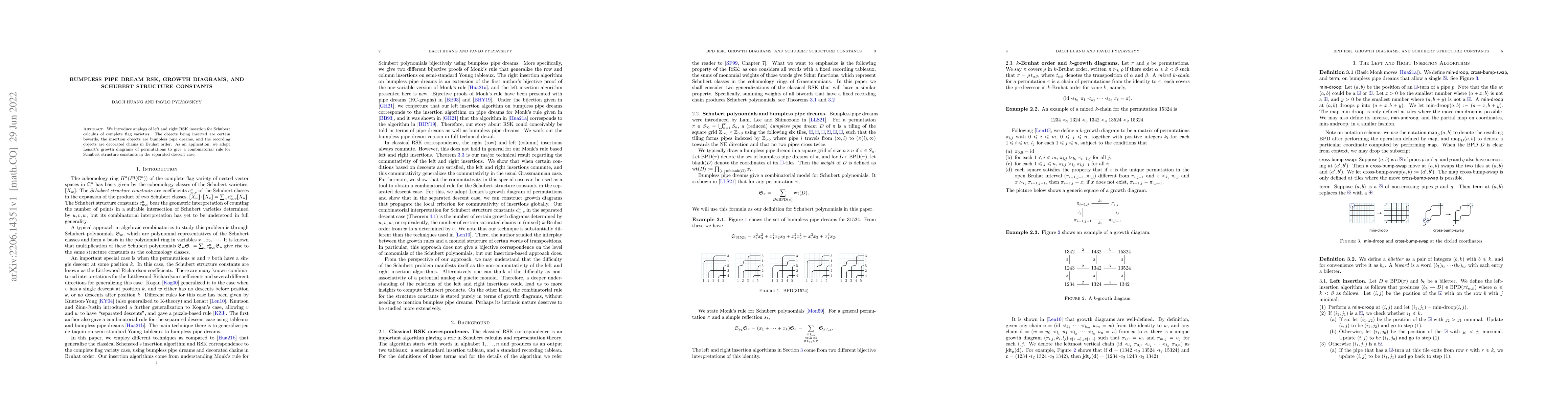Thumbnail for Bumpless pipe dream RSK, growth diagrams, and Schubert structure
  constants
