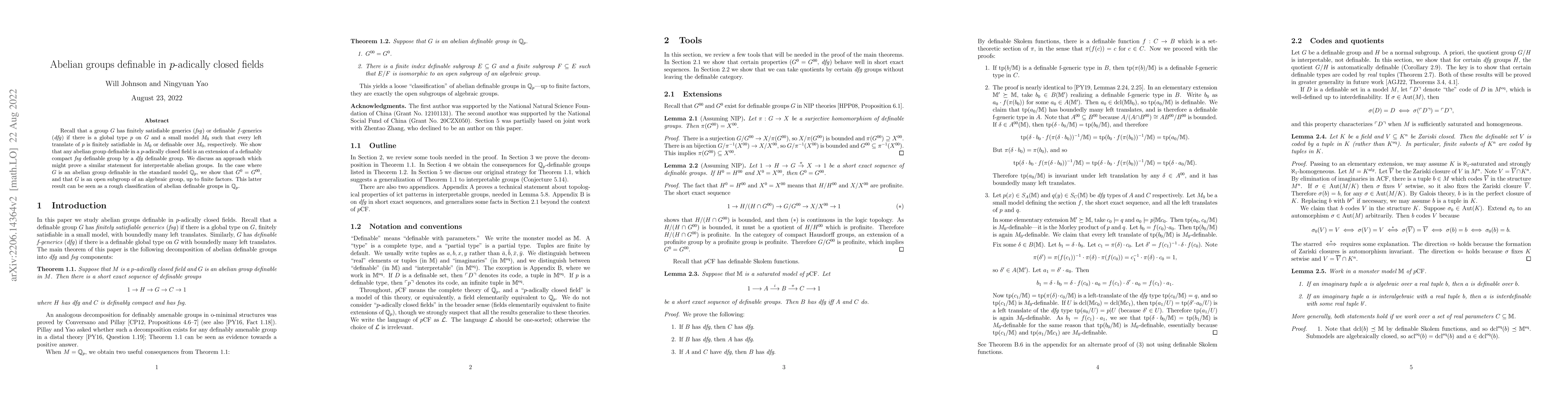 Thumbnail for Abelian groups definable in $p$-adically closed fields