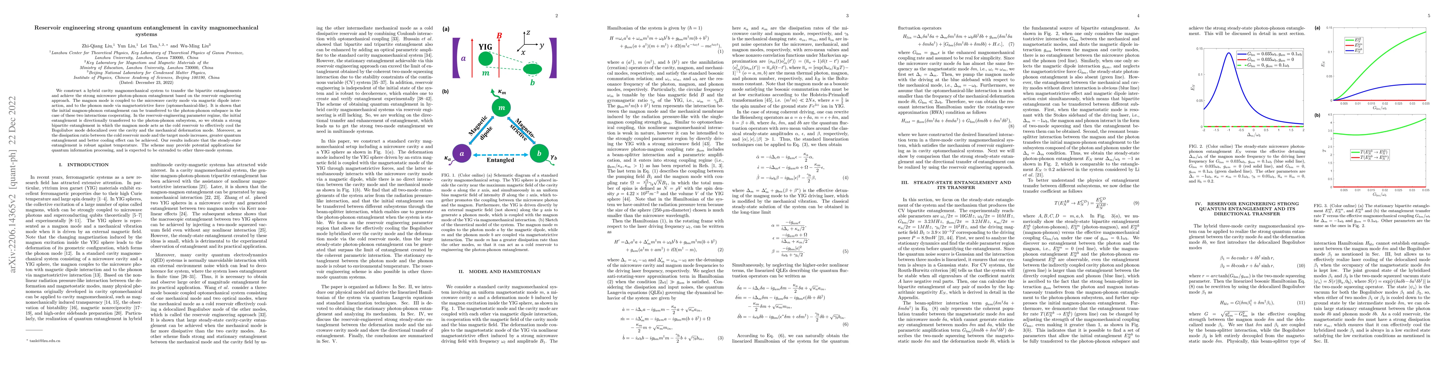 Thumbnail for Reservoir engineering strong quantum entanglement in cavity
  magnomechanical systems