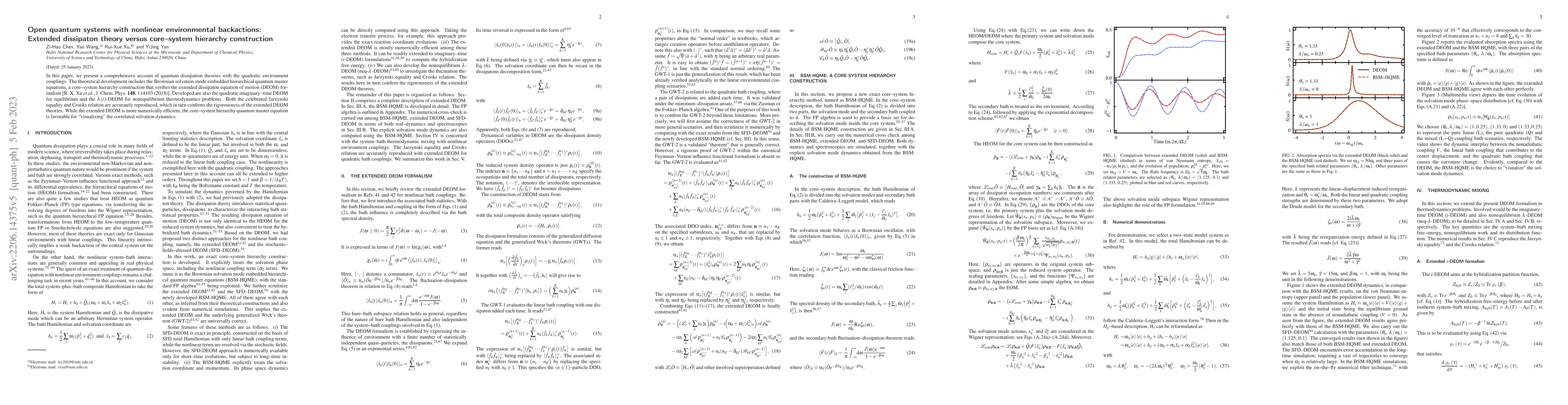 Thumbnail for Open quantum systems with nonlinear environmental backactions: Extended
  dissipaton theory versus core-system hierarchy construction