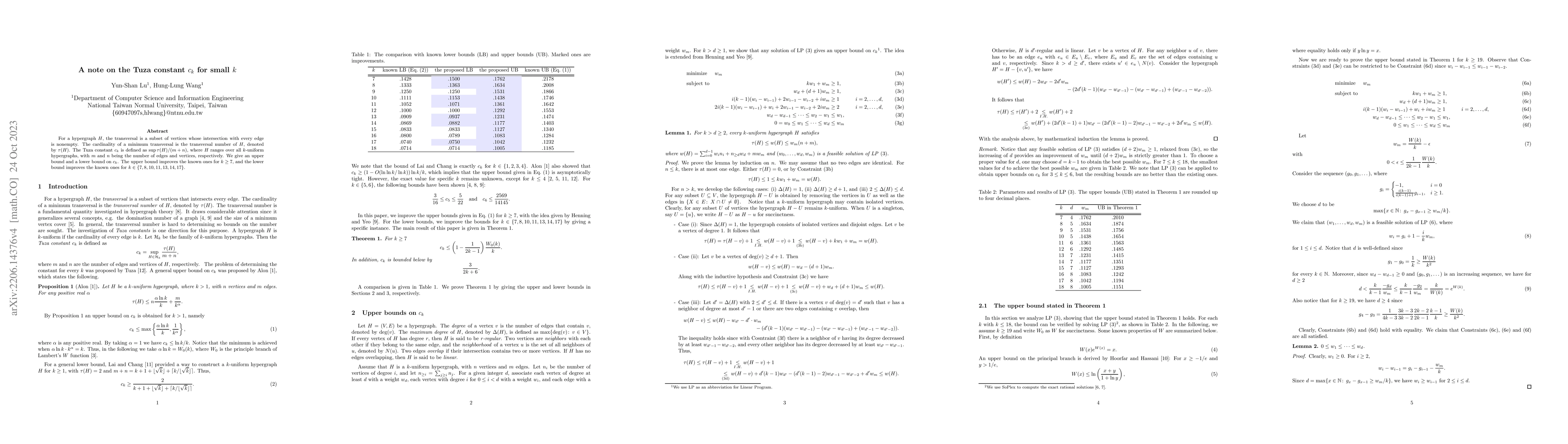 Thumbnail for A note on the Tuza constant $c_k$ for small $k$