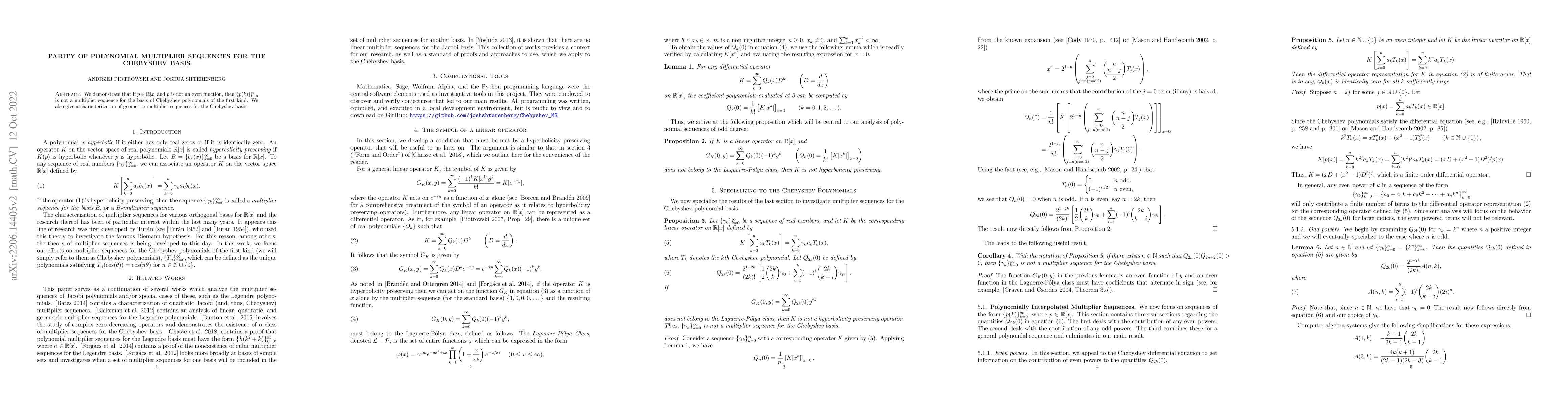 Thumbnail for Parity of Polynomial Multiplier Sequences for the Chebyshev Basis